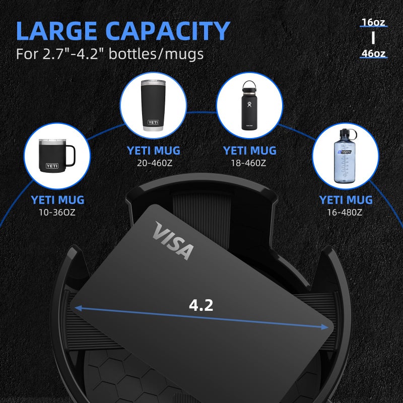 DYLEN Car Cup Holder Expander  Cup Holder Extender Adapter for Car with Expandable Base  Fits Yeti 20/26/30/46oz  Hydroflask 32/40oz  Large Water Bottles in 2.8 ""-4.2 "" (16-46oz) - Image 3